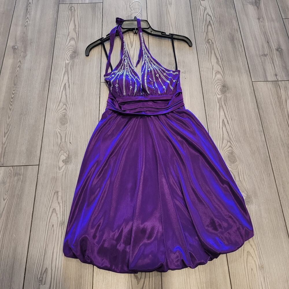 Vintage La Scala Womens Fit Flare Dress Size M Purple Babydoll Rhinestone Y2K